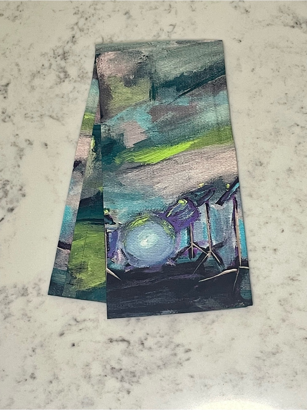 Artisan Tea Towel - Abstract Drum Set Art - organic cotton hemp
